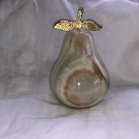 Onyx Pear Decorative Fruit. Gold/Brass Stem. Solid Onyx Marble. - Picture 6 of 11
